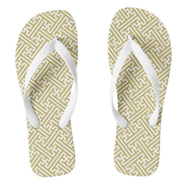 Chinelos Padrão Sayagata, Japonês, Dourado e Branco (Pé da cama)