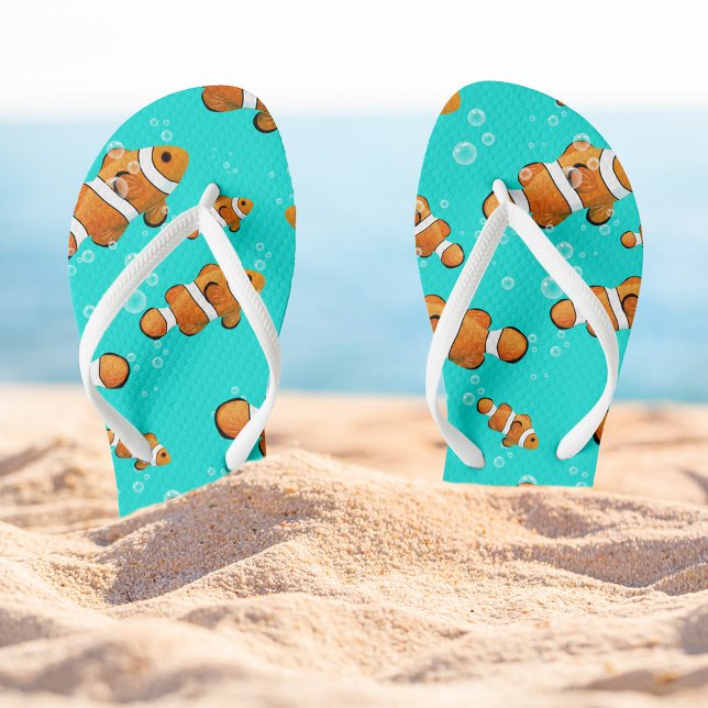 Chinelos Padrão Tropical de Palhaço e Bolhas (Tropical Clownfish Pattern Flipflops)
