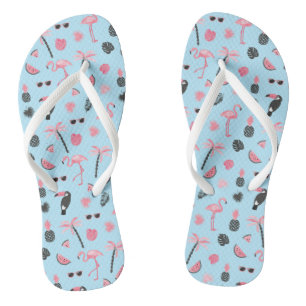 Chinelos Padrão tropical de verão rosa e azul