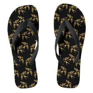 Chinelos Padrão Vintage Dourado Swallow 