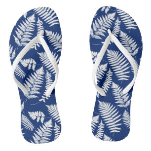Chinelos Padrão Woodland Fern, Azul Cobalto e Branco