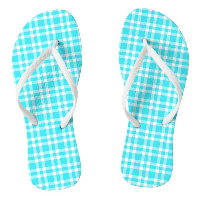 Chinelos Padrão Xadrez Azul Branco (Pé da cama)
