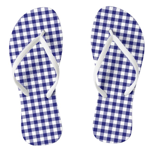 Chinelos Padrão Xadrez Azul e Branco Gingham (Pé da cama)