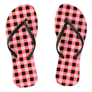 Chinelos Padrão Xadrez Gingham Rosa e Preto