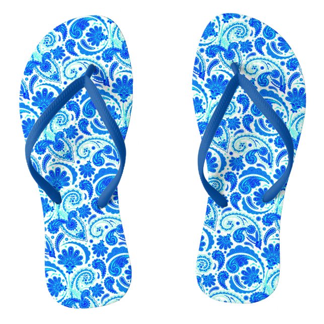 Chinelos Padrões de aqua paisley, azuis, (Pé da cama)