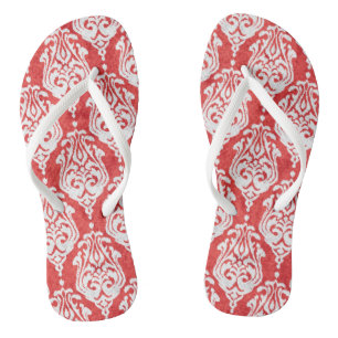 Chinelos Padrões tribais ikat de damasco vermelho e branco 