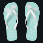 Chinelos Palm Tree Brile Tribe Blue White<br><div class="desc">Bata na praia em estilo com esses Chinelos da Tribo Branca Azul,  do Lago Praia incríveis,  com pequenas palmeiras doces para te dar essa sensação tropical! Espaço para personalizar com os nomes das madrinhas! Misturar e combinar todos os seus produtos favoritos do Beach Lover de Up On Mountain!</div>