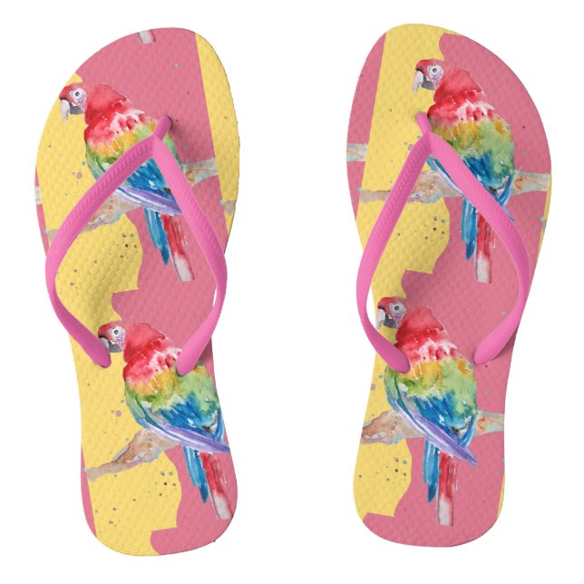 Chinelos Papagaio Tropical Macaw Pird Pink Thongs (Pé da cama)
