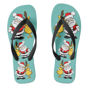 Chinelos Papais noeis de Natal Reindeer Red Yellow Gift