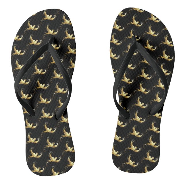Chinelos Pássaro Dourado em Fundo Preto (Pé da cama)
