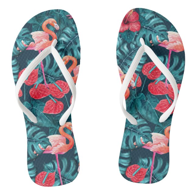 Chinelos Pássaros Flamingo e aquarela de jardim tropical (Pé da cama)