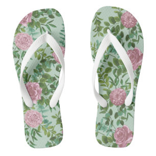 Chinelos Pastel Leve Floral Verde e Rosa