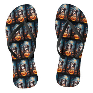 Chinelos Pastor Australiano Halloween Com Pumpkins Assustad