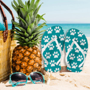 Chinelos Pata De Cão Imprime Sobre Turquesa Azul Verde