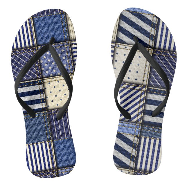 Chinelos Patchwork de Denim Azul (Pé da cama)