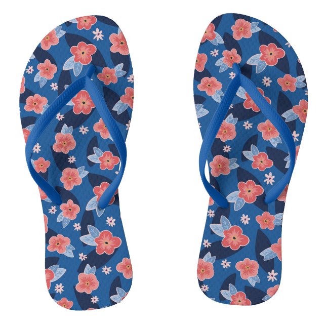 Chinelos Peach & Floral Azul  (Pé da cama)