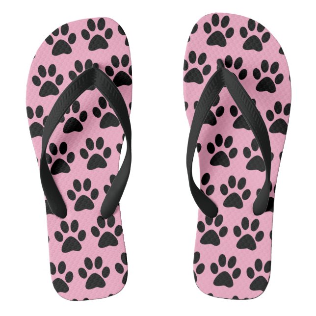 Chinelos Pegadas de Patinha de Cachorro Preto em Rosa Claro (Pé da cama)