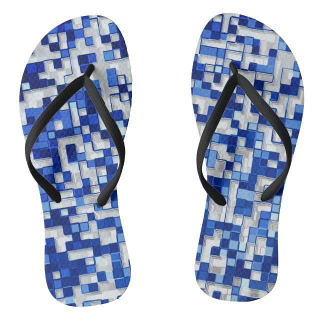 Chinelos Pequenos quadrados sobrepostos, tons de azul com b (Pé da cama)