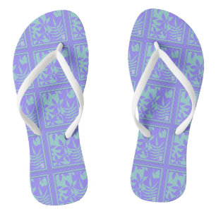 Chinelos Periwinkle/Aqua Folhas
