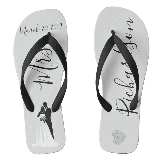 Chinelos Personalizados de Noiva com Data e Nome (Pé da cama)