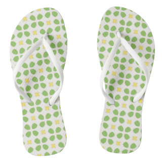 Chinelos Pétala verde e floral geométrico quadrado amarelo