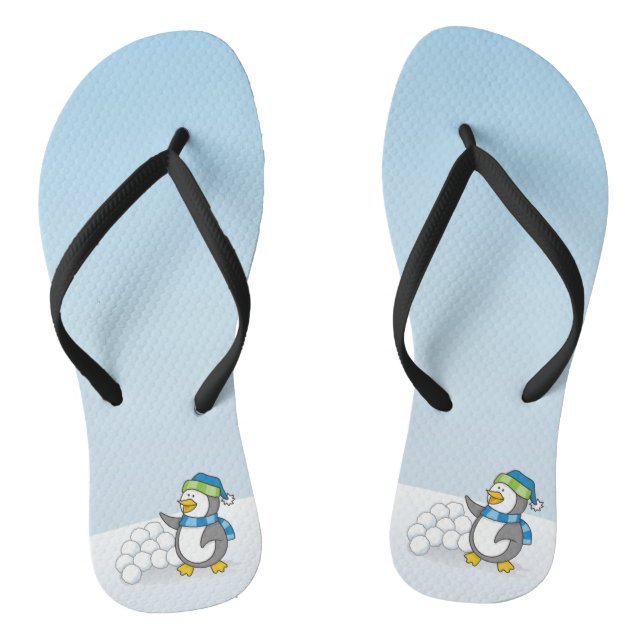 Chinelos Pinguim pequeno com bolas de neve balançando (Pé da cama)