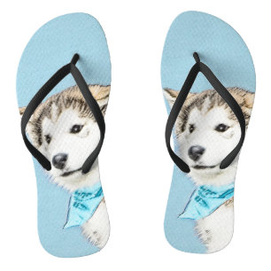 Chinelos Pintura De Cachorro Siberiana - Arte De Cão Origi