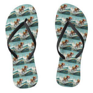 Chinelos Pintura de Surf na Praia com Brittany Spaniel