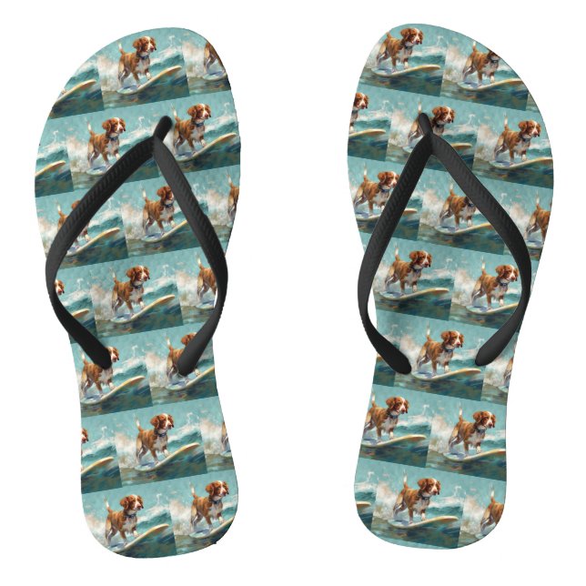 Chinelos Pintura de Surf na Praia com Brittany Spaniel (Pé da cama)