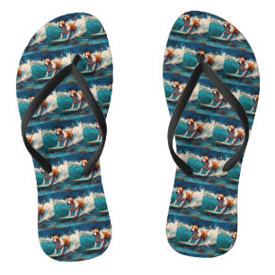 Chinelos Pintura de Surf na Praia de Bull Terrier