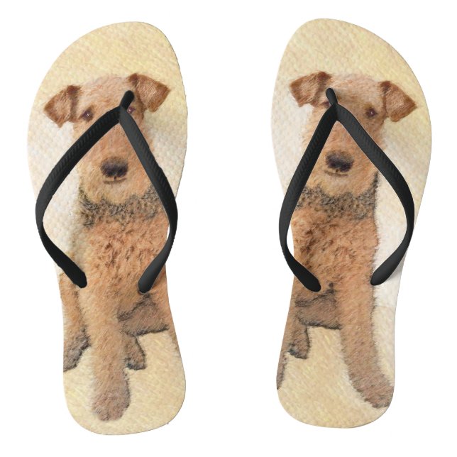 Chinelos Pintura de Terrier Airedale - Arte original cômoda (Pé da cama)