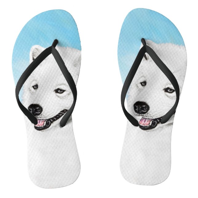 Chinelos Pintura Samoyed - Arte Cachorosa Original (Pé da cama)