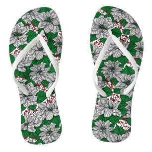 Chinelos Poinsettia branca, padrão de Natal