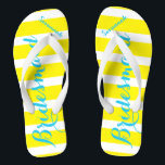 Chinelos Ponta Personalizada Turquesa Amarelo Qualquer Cor<br><div class="desc">Primrose Yellow Elegance and White Stripes with Turquoise Aqua Blue Font - Altere Yellow and Teal Font to Any Color (Elemento amarelo e riscas brancas com azul-azul-turquesa - altere Yellow e Teal para Any Color (Qualquer cor) clicando em personalizar/editar. E diga o que quiser. Torne estes chinelos do tipo que...</div>