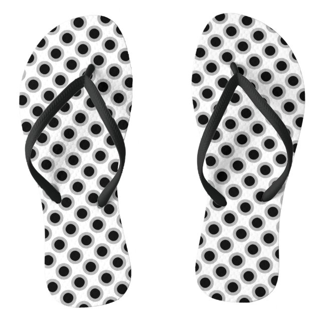 Chinelos Pontos circulados retrô, cinza, preto e branco (Pé da cama)