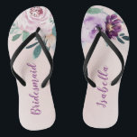 Chinelos Porta-vozes botânica roxa personalizada<br><div class="desc">Floral botânico de aquarelas e verde em pincel,  pêssego e roxo,  elegante e romântico,  pontes personalizadas de excelente</div>