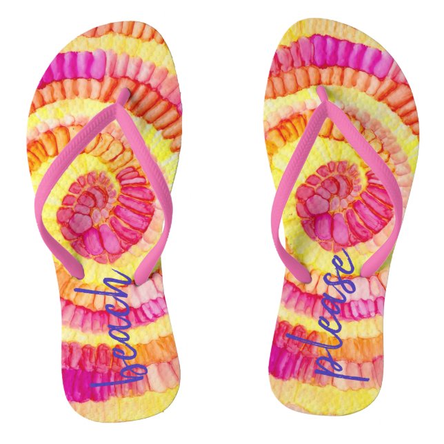 Chinelos Praia Por Favor Flip-Flops Amarelo, Rosa, Laranja (Pé da cama)