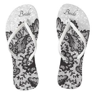 Chinelos Pretos de Lace Floral e Luminosidade Bran