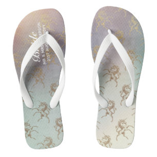 Chinelos Rainbow Unicorn Weds Flipflops BRIDE Dourado