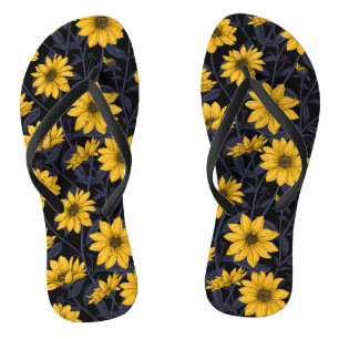 Chinelos Raízes solares, girassol selvagem, amarelo e azul