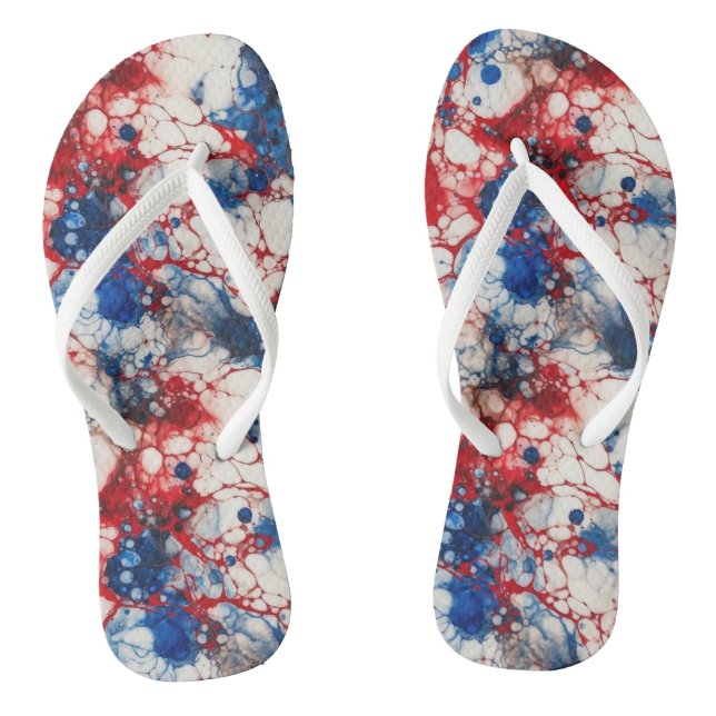 Chinelos Red White e Blue Álcool Ink EUA Cores de Sinalizad (Pé da cama)