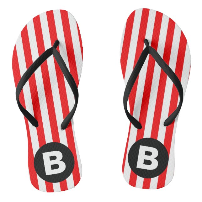 Chinelos Red White Vertical Stripes Black Monogram (Pé da cama)