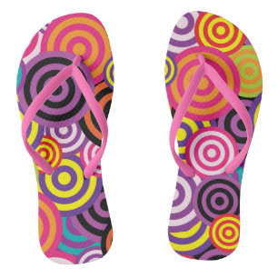 Chinelos Retro 60s Psicodélico Círculos Espirais Design