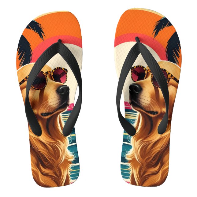 Chinelos Retro Dog Sunglasses Vintage Sunset Beach  (Pé da cama)