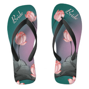 Chinelos Retro Padrão Floral Lotus Noiva de Casamento