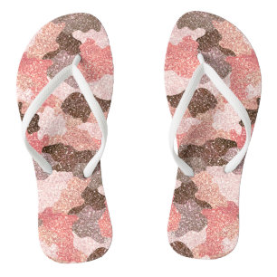 Chinelos Rosa Dourado Camo Faux Glitter Girly Camouflage Gl