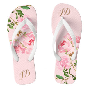 Chinelos Rosa Girassol Floral Monograma Aquarela Flor