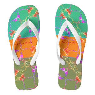 Chinelos Rosa Heart Teal, Apricot e Moss