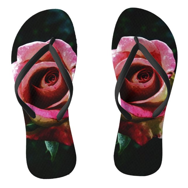 Chinelos Rosa vermelha pintada a óleo (Pé da cama)