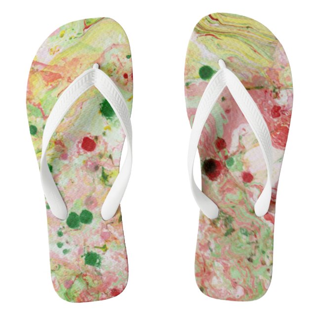 Chinelos Rosa Vermelho Amarelo Verde Moderno Abstrato Tendê (Pé da cama)